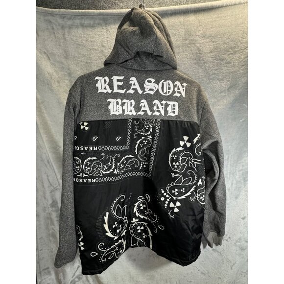 Reason Brand sweatshirt Men's Medium Black & Gray Hoodie  "Reason" Sleeve Print - Picture 2 of 12